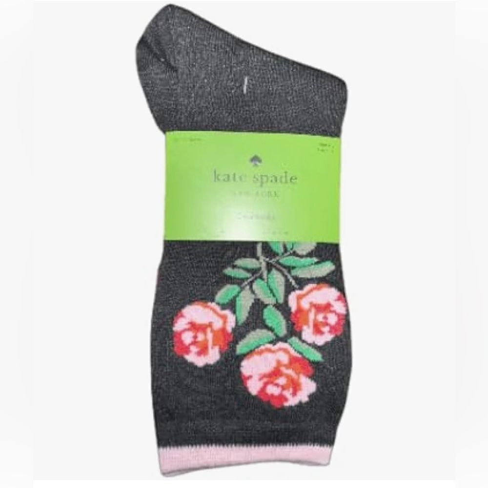 Kate Spade New York Kate Spade Crew Socks Pack of 3 Black Floral Stripe NWT